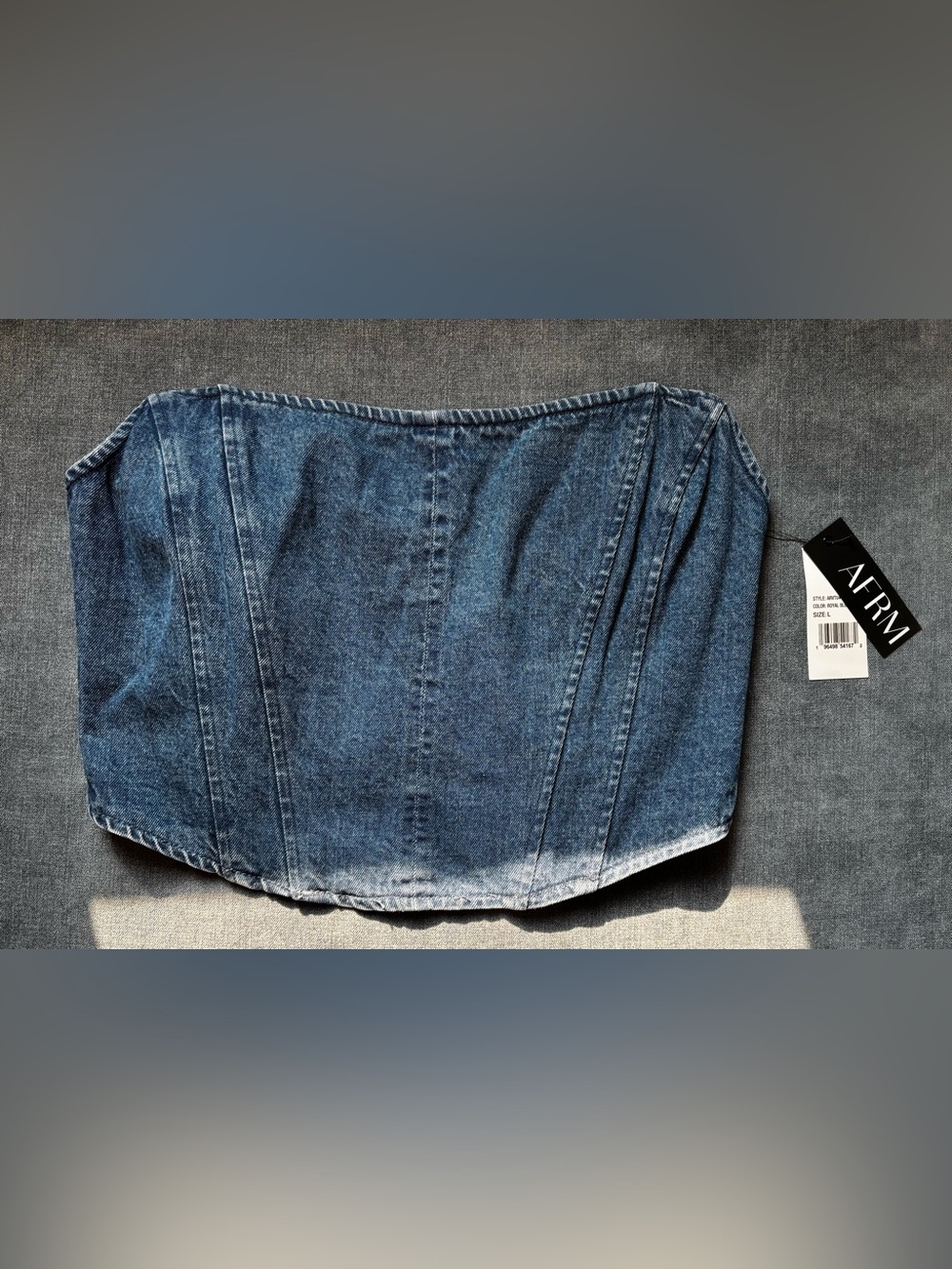 AFRM Strapless Denim Corset Top in Medium Blue Wash
